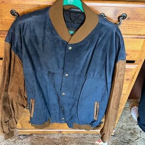 Leather Men's Navy and Brown Suede Jacket